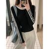 Real Shot Striped Long-sleeved T-shirt for Women's Early Autumn Slim-fitting and Thin Inside with Short Bottoming Shirt