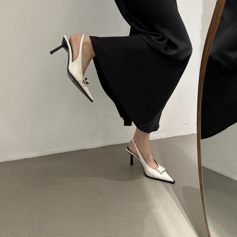 Новые модные летние женские туфли с острым носком, сандалии с пряжкой, туфли-лодочки с ремешком сзади, туфли на среднем каблуке из лакированной кожи, Zapatos Mujer