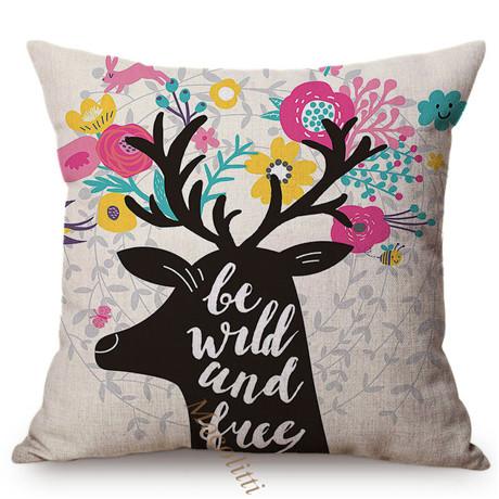 Hand-Painted Letter Animals Poster Design Sofa Throw Pillow Case Dachshund Deer Office Decoration Linen Square Car Cushion Cover