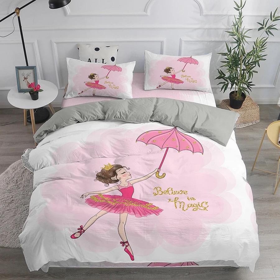 Ballet Dancing Girls Duvet Cover Lovely Little Ballerinas Girl Bedding Set 135 Pink Quilt Cover Princess Bed Single HomeTextiles
