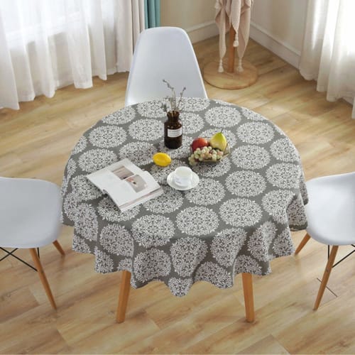 Meioro Round Tablecloth, Retro Floral Design, Table Cover, Available in Various Sizes, Multi-Purpose, Interior Decor (Gray, 120cm)