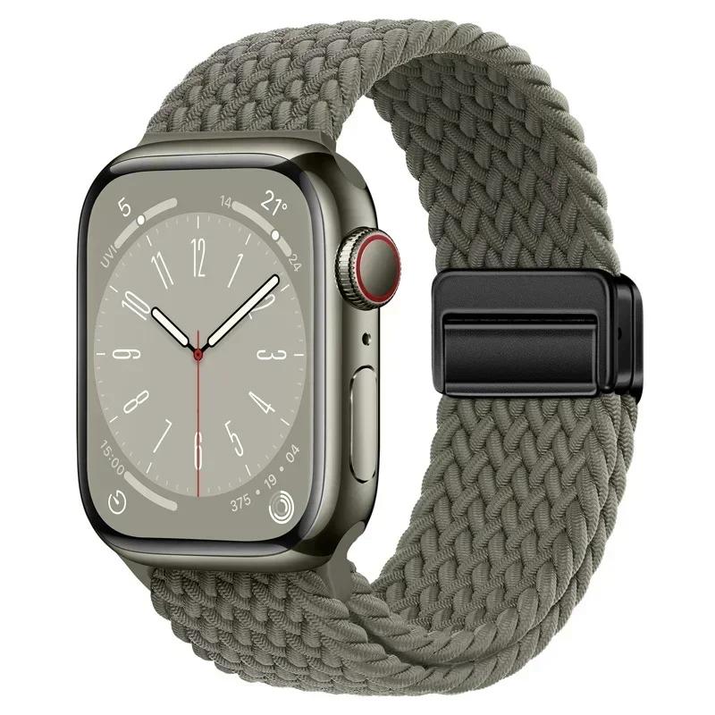 Плетеный нейлоновый ремешок-петля для Apple Watch Ultra2 49мм 9 8 7 45 41мм Металлический магнитный браслет-ремешок для 6 5 4 3 SE 44 40мм