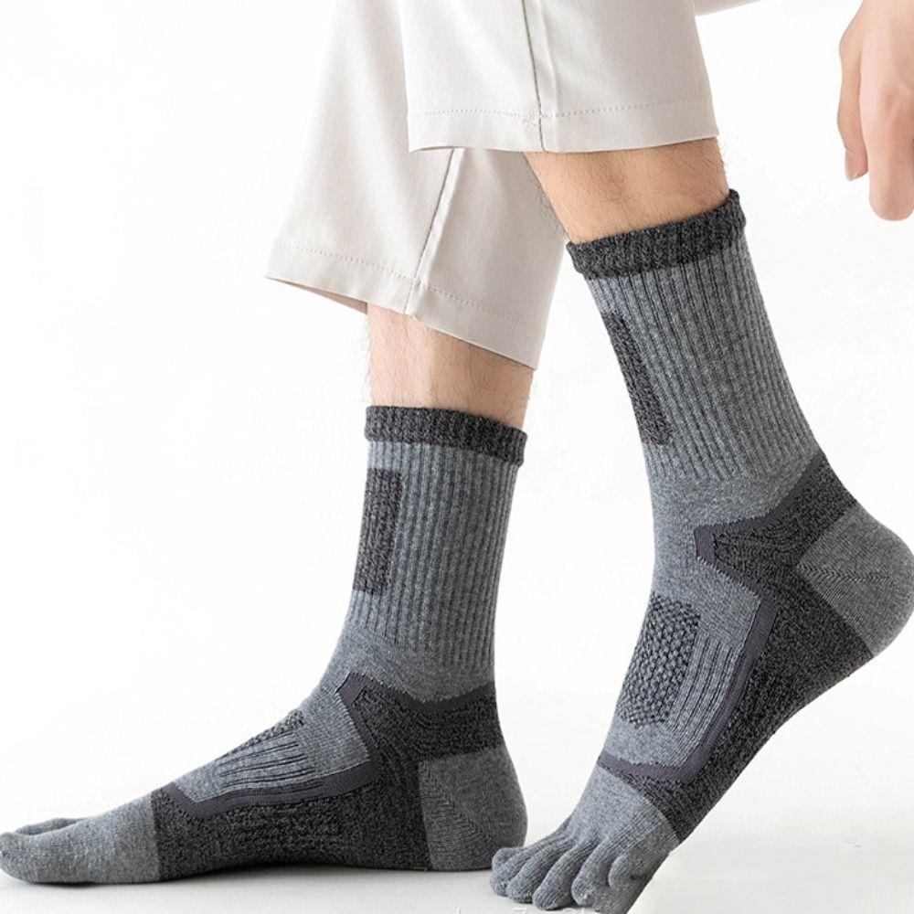 Patchwork Color Thick Long Tube Trendy Retro Middle Tube Hosiery Five Finger Socks Cotton Man Socks
