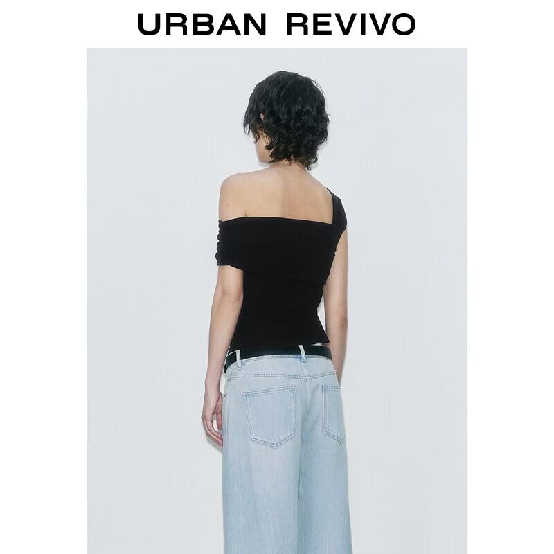 UR Women's Summer Slim-Fit Asymmetrical Neck Spliced T-Shirt