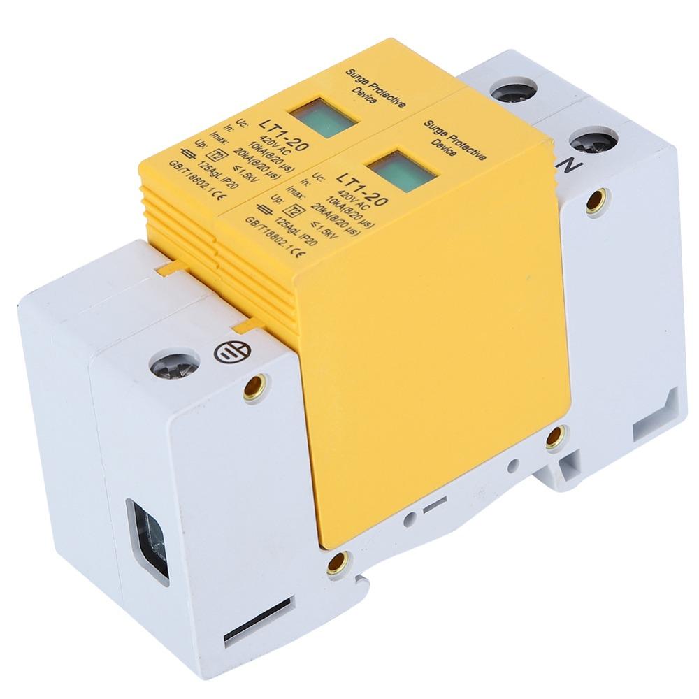 2P 20KA Low Voltage Arrester Yellow Module Lightning Protector Electrical Safety