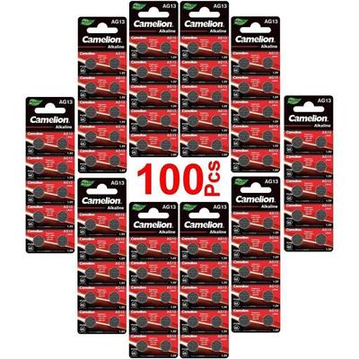 ПАРТИЯ в упаковке 100 щелочных батареек-кнопок AG13 LR44-LR1154-1166A-A76-357-303 для часов, калькуляторов, камер, лазерных указок, без ртути 555