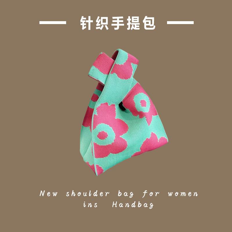 Ins Trendy Handbag Женская вязаная шерстяная сумка-ведро Ручная переноска Повседневная сумка-тоут Коробка для ланча