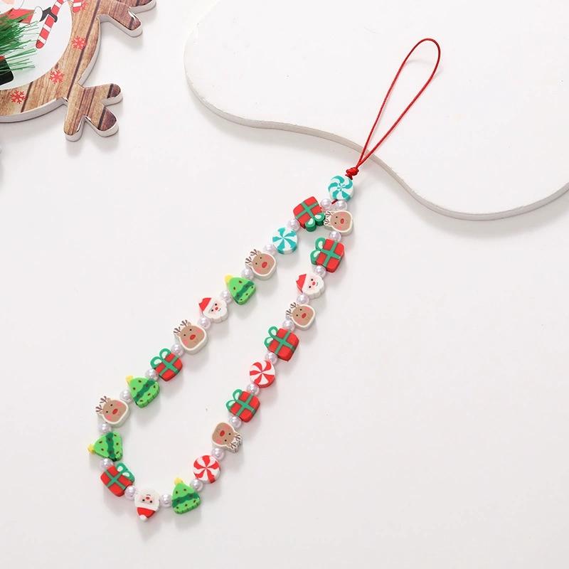 Factory Price Phone Strap Christmas Series Mobile Phone Chain Lanyard New Jewelry for Women Simple Santa Claus Beaded Rope