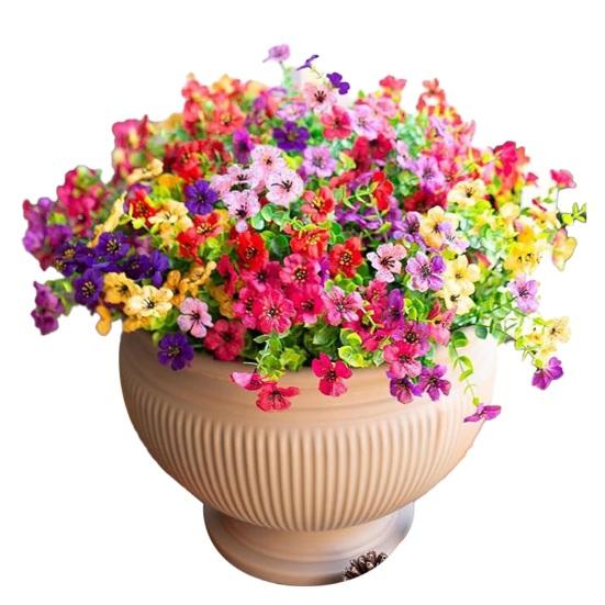 12 пучков искусственных цветов для улицы, разноцветная ипомея с эвкалиптом, устойчивый к УФ-излучению искусственный шелковый цветок для весны и лета, для дома, кашпо, крыльца