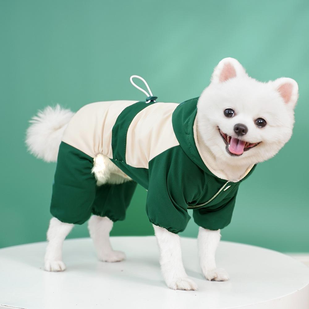 Thick Velvet Dog Raincoat Winter Warm Dog Four Legged Clothes Dog Hooded Jumpsuit  Daily Walk