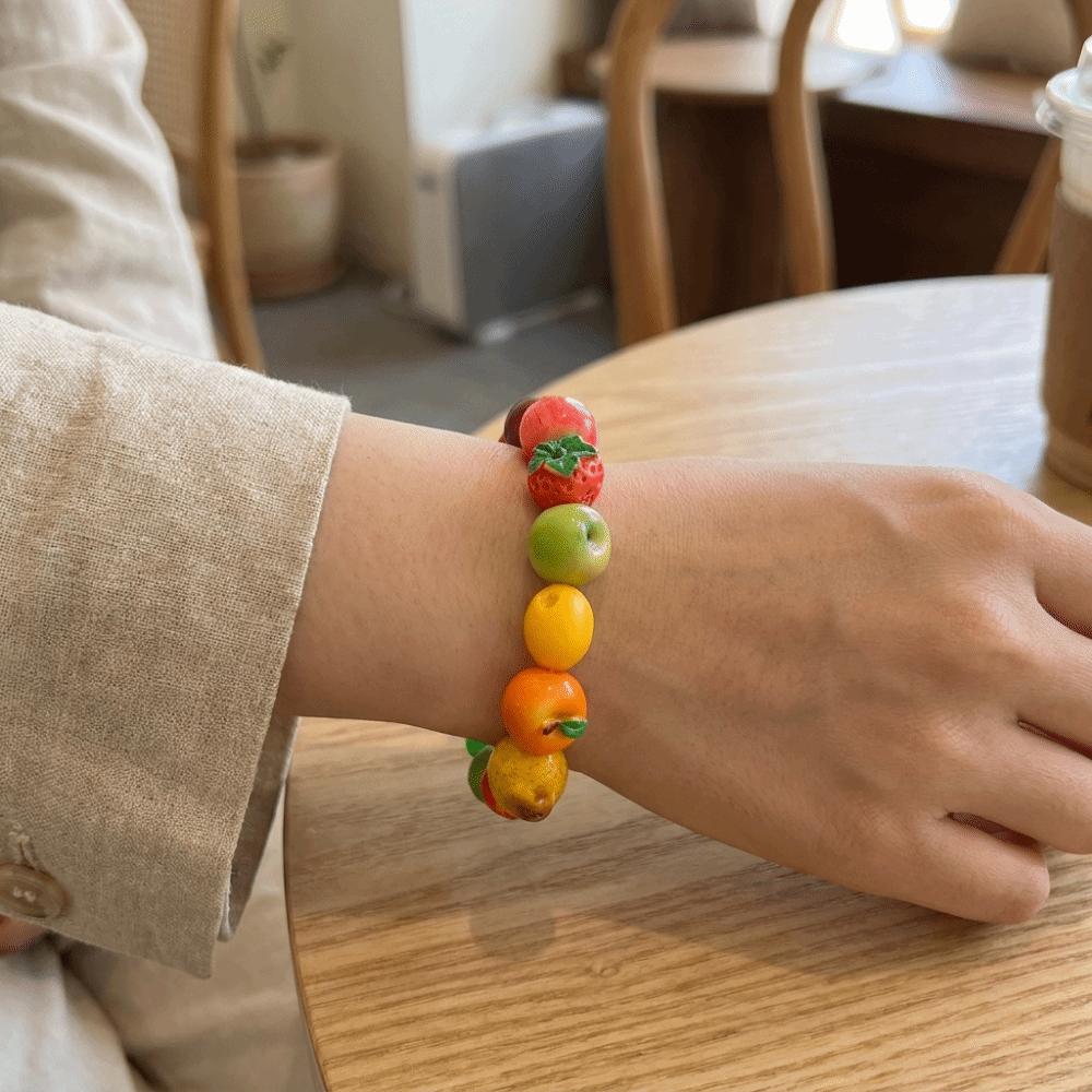 Stackable Fruit Acrylic Bracelet 3D Elastic Cord Bracelet Cute Colorful Beads Bracelet Daily Wear