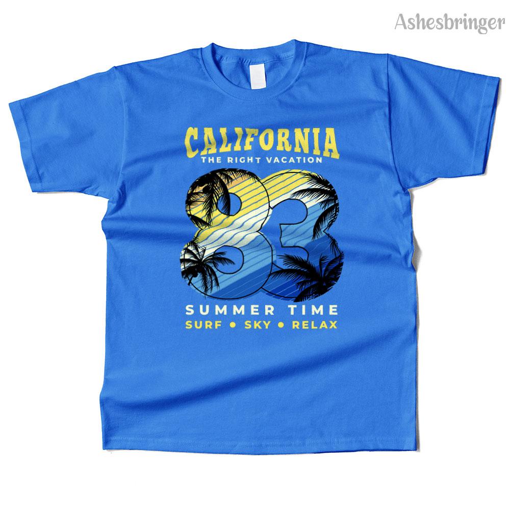 Unisexs Cotton California Summer Time Graphic High Quality T Shirt Street Casual Style Tee for Unisex and Women