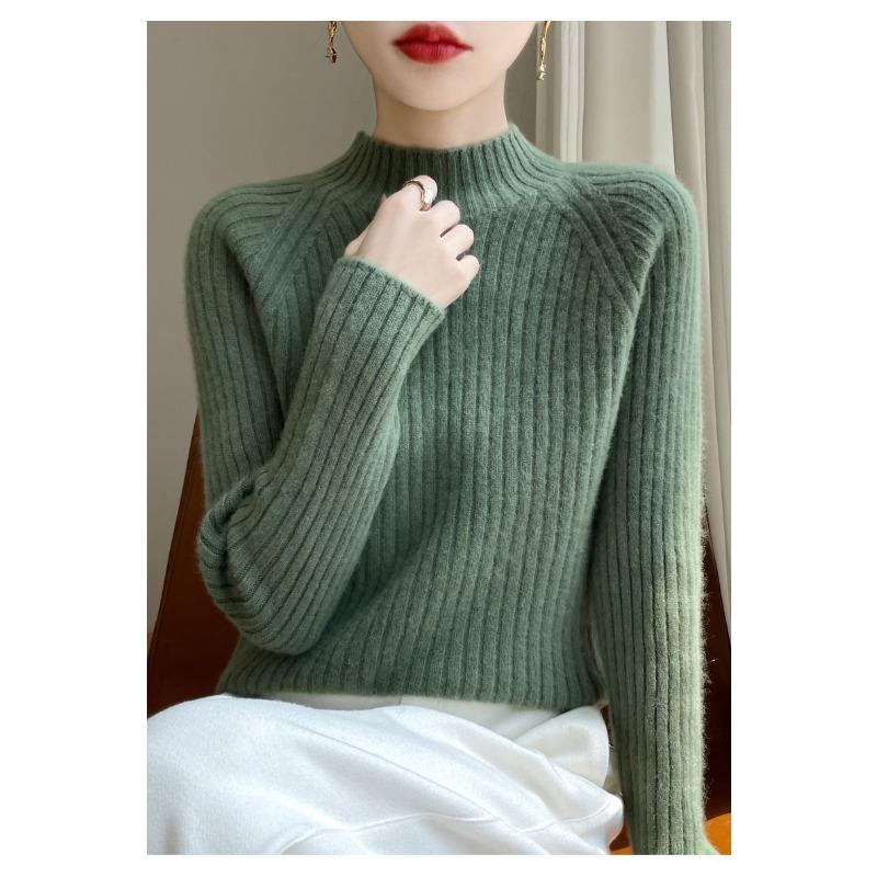 Осень Зима Женский Трикотаж Приталенный Полувысокий Воротник Однотонный Свободный Короткий Вязаный Свитер Базовый Слой