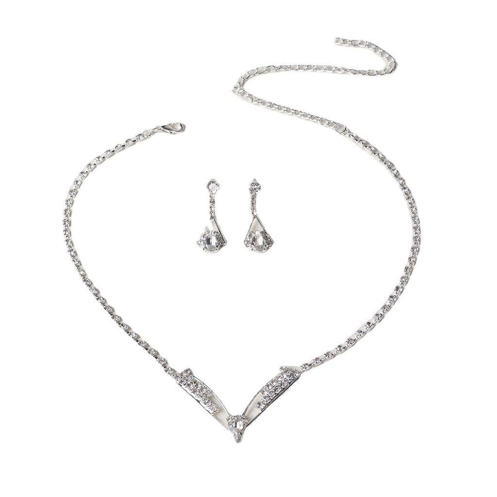 Стильный комплект серег ожерелья с каплями воды с бриллиантами, классический комплект свадебных украшений из двух частей