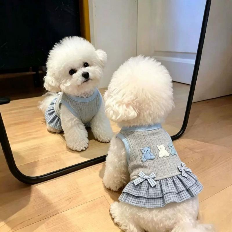 Spring and Autumn New Dog Clothes Cute Bear Bow Dress Breathable Small Dog Bigbear Teddy Vest Skirt