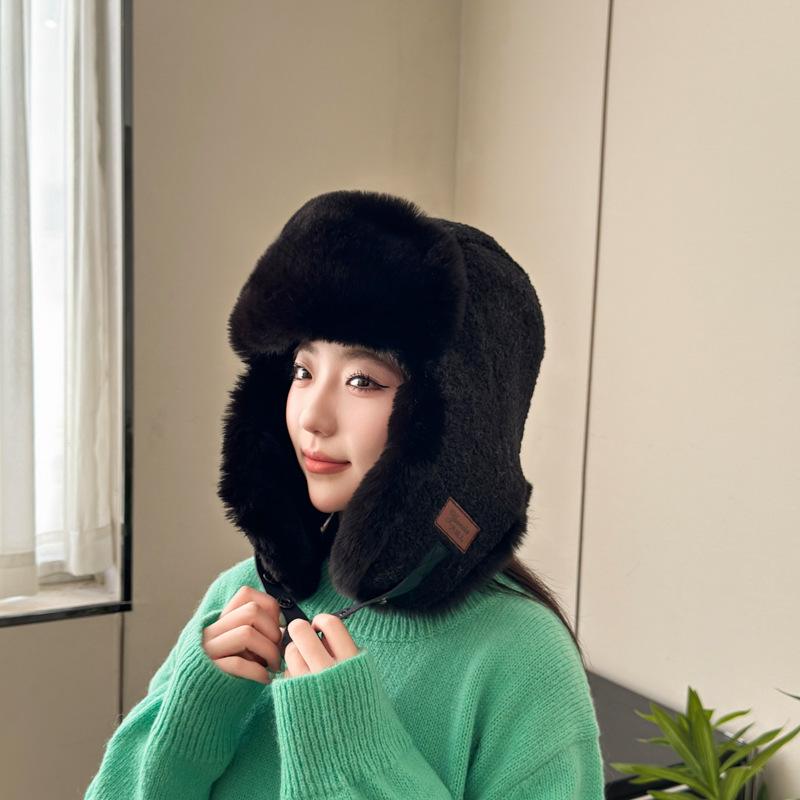 Winter Lamb Wool Women's Thickened Windproof and Cold Hat Men's Outdoor Ski Hat Autumn and Winter Ear Protection Cotton Hat