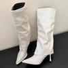 Модные женские ботинки челси с острым носком, туфли на среднем каблуке до колена, зимняя дизайнерская обувь 2024 года, новинка, туфли-лодочки, сексуальный тренд, Mujer Zapatos