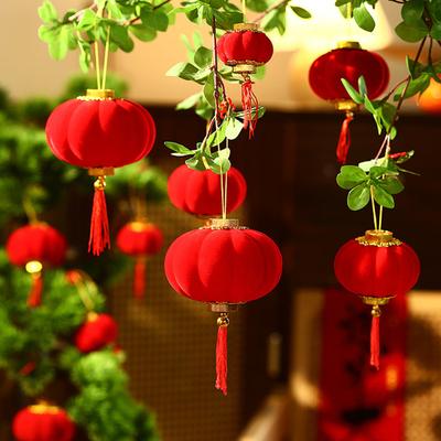 Фланелевый китайский новогодний фонарик мини красный счастливый подвесной фонарик с кисточкой