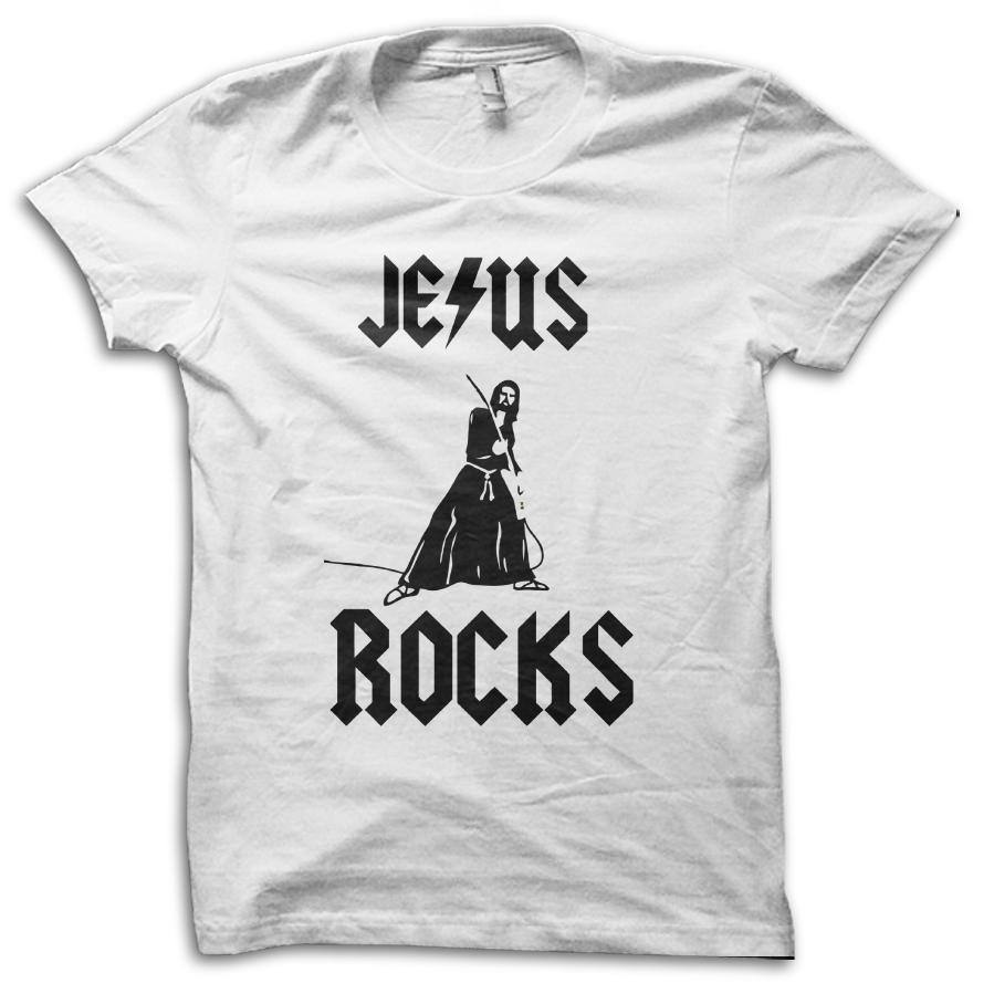 Jesus Rocks Funny Rock Music Religion Joke T-Shirt M5692