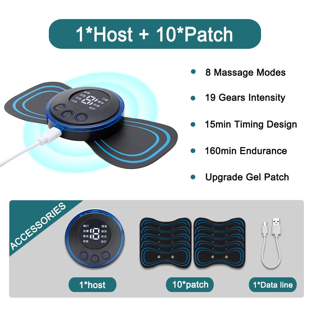 Electric EMS Neck Massager Mini Cervical Back Muscle Pain Relief Patch Stimulator Massageador Mat Portable Gel Pad Stickers Slim