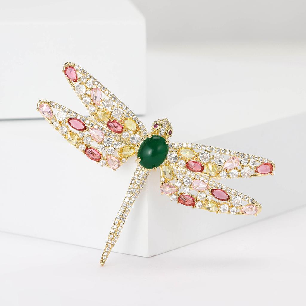 Micro-Inlaid Color Zircon Dragonfly Brooch Niche High-End Women'S Clothing Corsage Jewelry Animal Pin