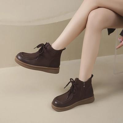 Женские осенне-зимние новые однотонные ботинки на плоской подошве в зарубежном стиле, модные, нескользящие, универсальные ботильоны