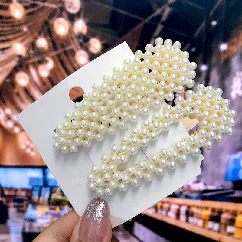 Новая корейская заколка для волос с жемчугом для женщин и девочек, заколка для волос с геометрическим рисунком, заколки с плетеным жемчугом, боковой зажим, головные уборы, модные аксессуары для волос