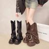 Fashion New Chunky Platform Boots Women 2025 Winter Warm Non-slip Thick Bottom Long Boots for Women Rivet Zip Punk Design Knight Boots