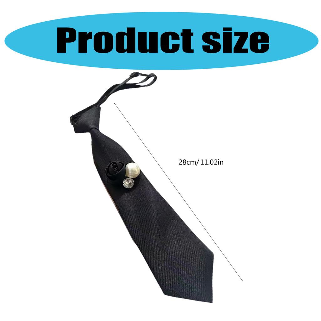 Elegant Womens Black Floral Rhinestones Pearls Pre Tied Neck Tie for Business Meetings and Weddings Adjustable Shirt Tie