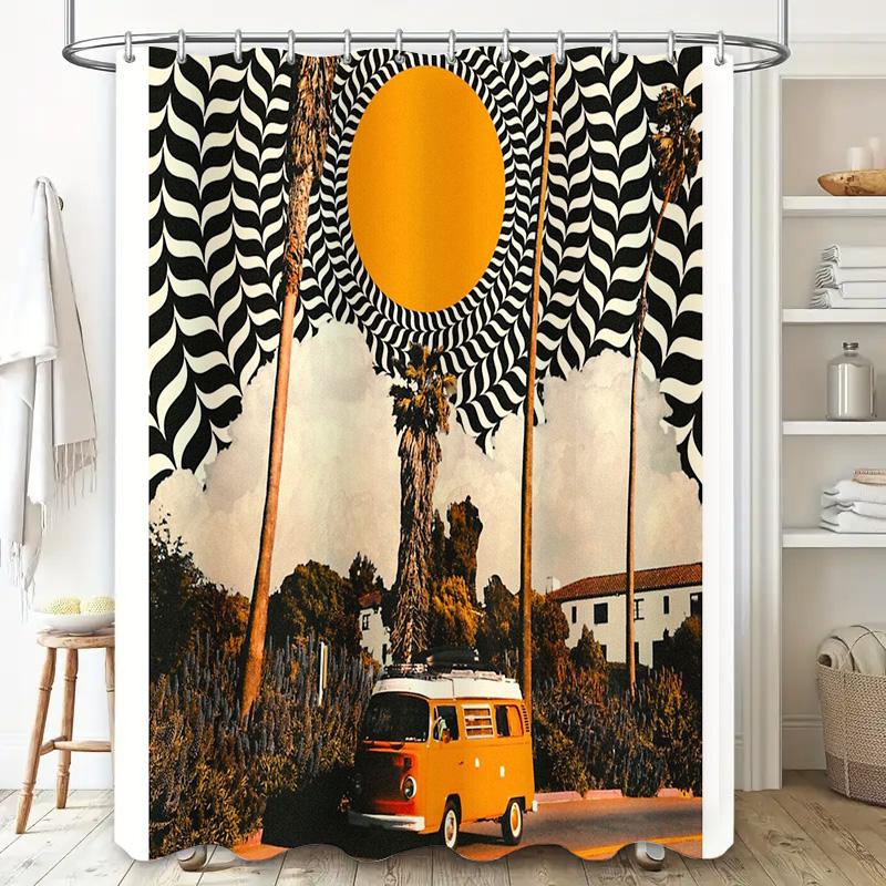 Винтажная шторка для душа в кемпер-фургон Ретро VW Bus Цветочный Бохо Декор для ванной Комнаты Хиппи Фургон Настенное искусство Прибрежный домашний текстиль