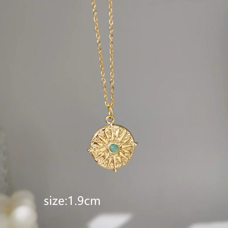 2024 New Gray Enamel Round Star Sun Charm Natural Stones Pendants Necklace Stainless Steel Clavicle Chain Jewelry