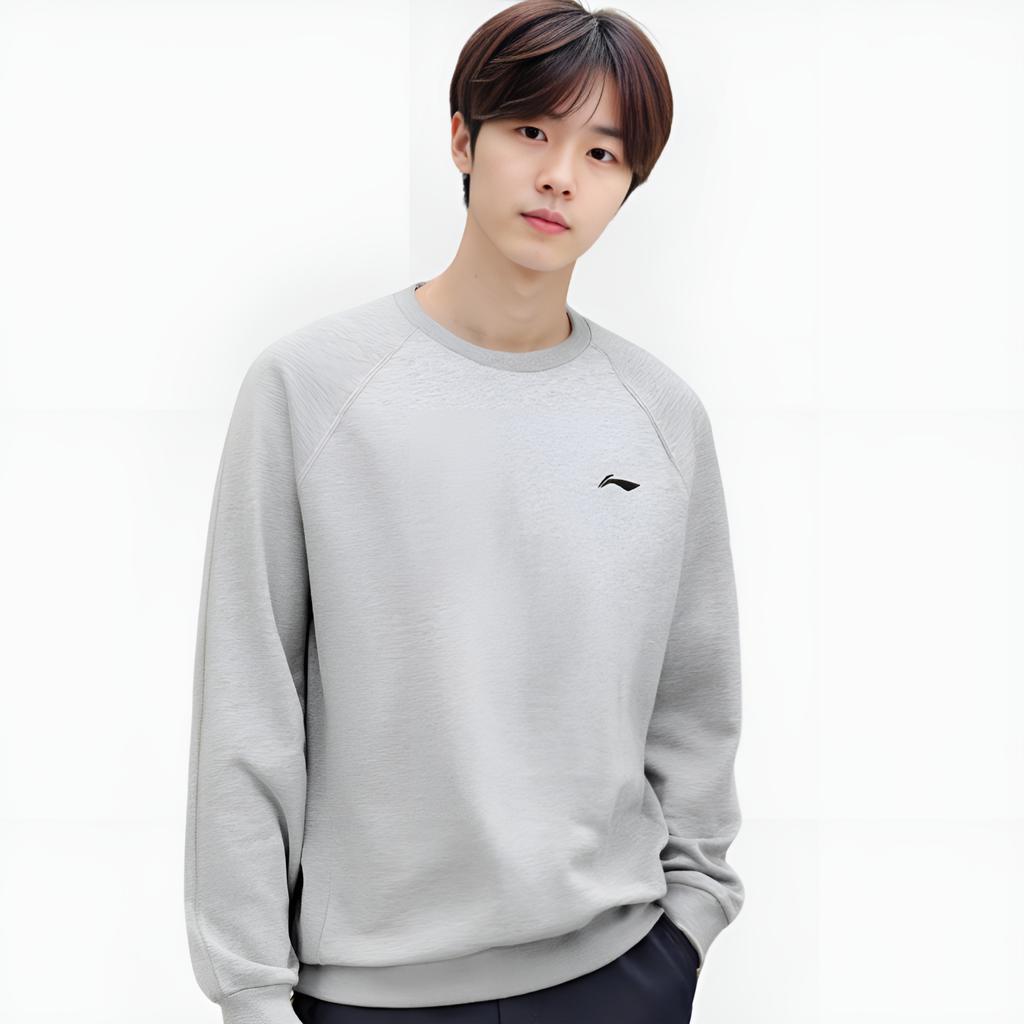Li Ning Sweatshirts Unisex New Light Heather Gray Crew Neck Thickened Regular AWDVH05-2