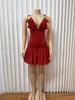 European and American Spice Girls Style Sexy V-Neck Suspender Dress Three-dimensional Flower Decoration Lotus Leaf Edge Skirt Slim Hips
