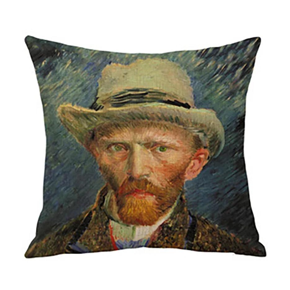 Van Gogh Painting Pillow Case Home Decor Linen Cushion Cover for Sofa Aesthetic Pillow Cover Star Night Sunflower Self-portrait