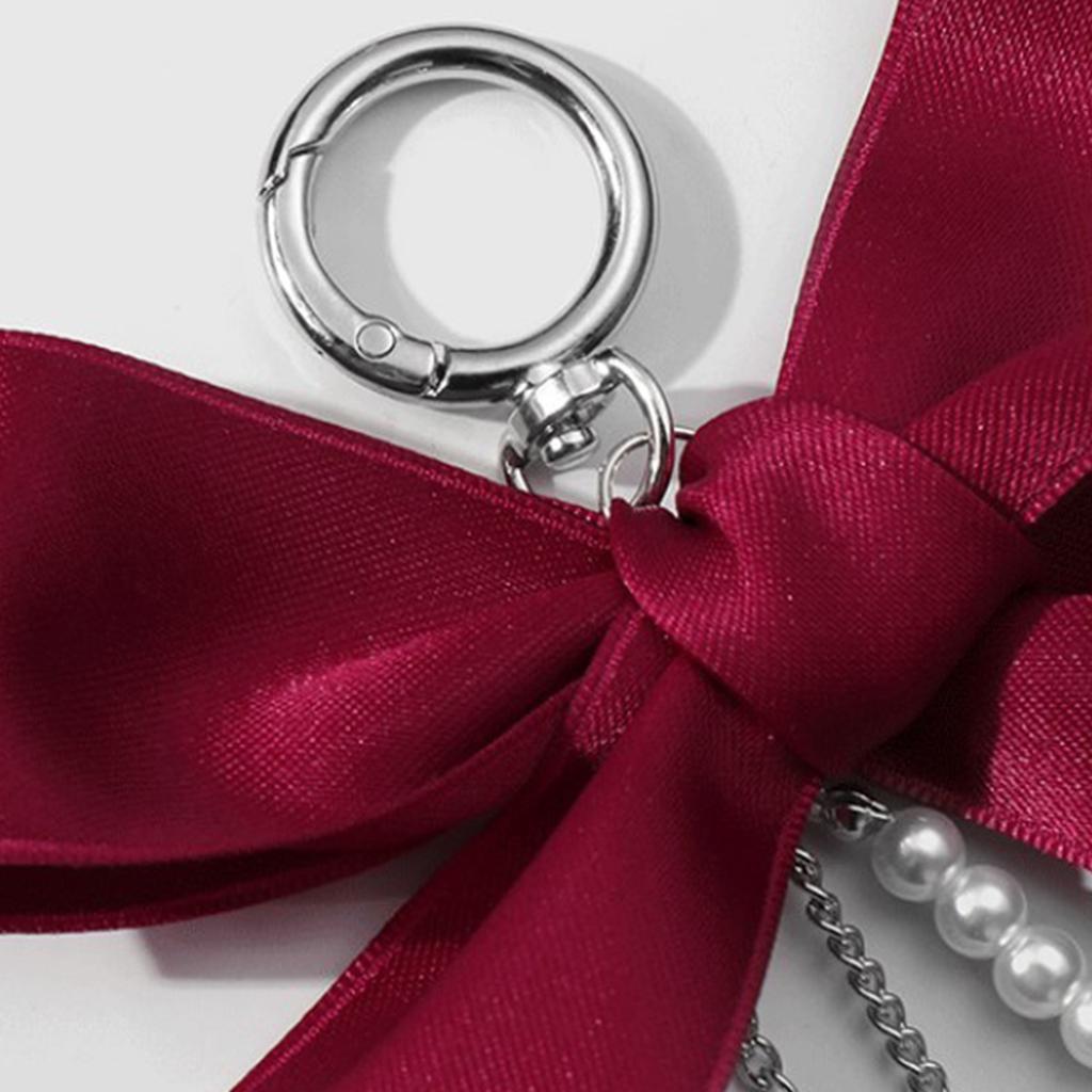 Fashion Pearls Cherrys Star Keychain with Ribbon Bowknot Handmade Sturdy Alloy Resin Charm for Women Ladies Daily Use