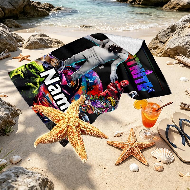 Custom Name Personalized Game Fortnite Print Beach Towel, for Trip Camping Beach Party Home Decor, Birthday Gift for Family & Friends