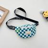 Boys Nylon Chest Bag Trendy Kids Waist Pack Checkered Pattern Small Crossbody