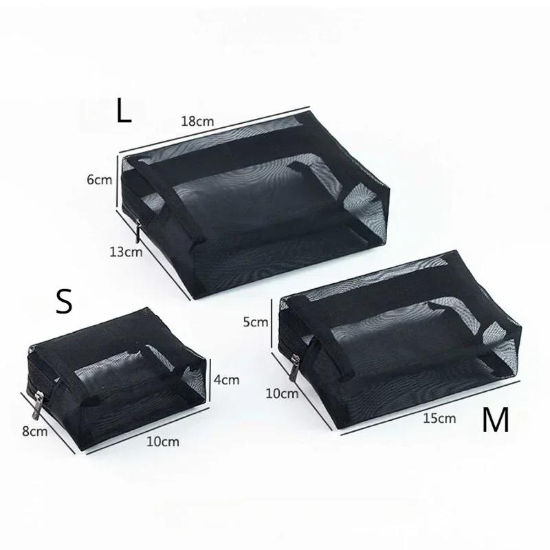 Черная квадратная сетка, прозрачные косметички, портативная большая емкость S/M/L, органайзер для туалетных принадлежностей, косметики, дорожная сумка для хранения стирки