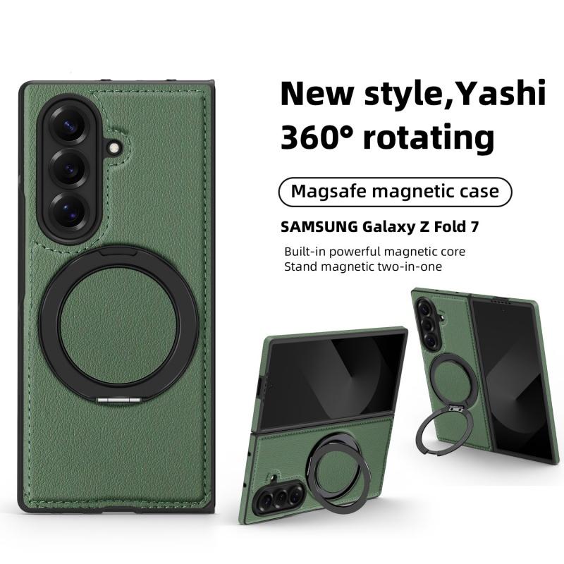 Для Samsung Galaxy Z Fold7 Fold6 Fold5 Fold4 Чехол Магнитный Magsafe 360° Вращающийся Умный Металлический Держатель Подставка Матовая Кожаная Крышка