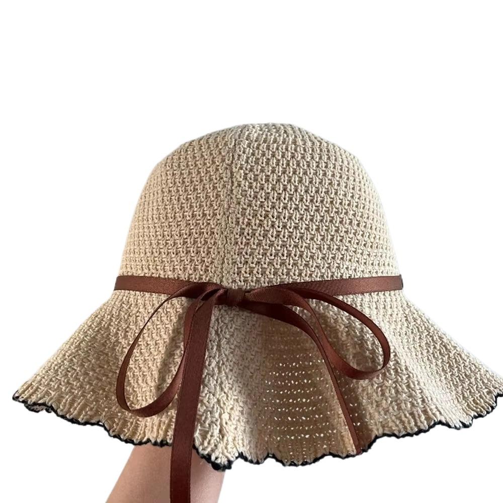 Вязаная панама с защитой от УФ-излучения, дышащая женская шляпа-ведро, модная вязаная шляпа-рыбак для девочек