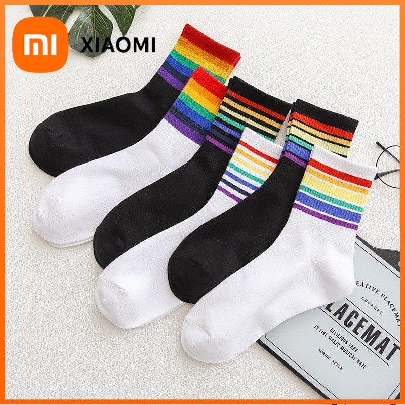 Xiaomi Носки женские средней длины, осенние, модные, тонкие, полосатые, радужные, японские, милые, карамельного цвета, высокие чулки