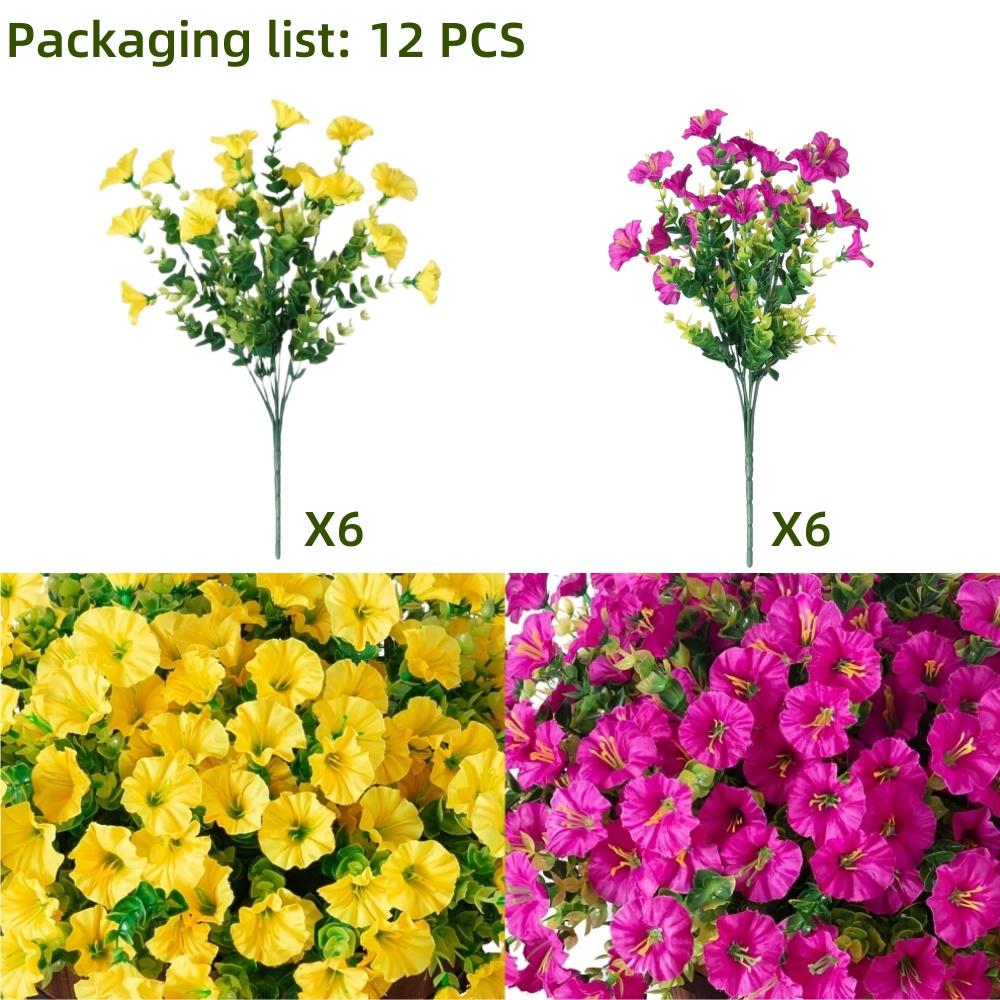 12 PCS Artificial Flowers Morning Glory-Outdoor Decor, Colorful Daisy Planter - Front Door, Porch, Patio, Window Box-Home Decor