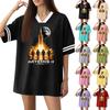Женская спортивная футболка с V-образным вырезом, коротким рукавом, принтом, свободного кроя, повседневная, спортивная