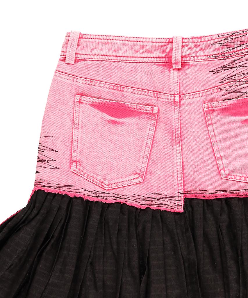 Wordog Vintage Washed Denim Pleated Skirt - Vintage Pink