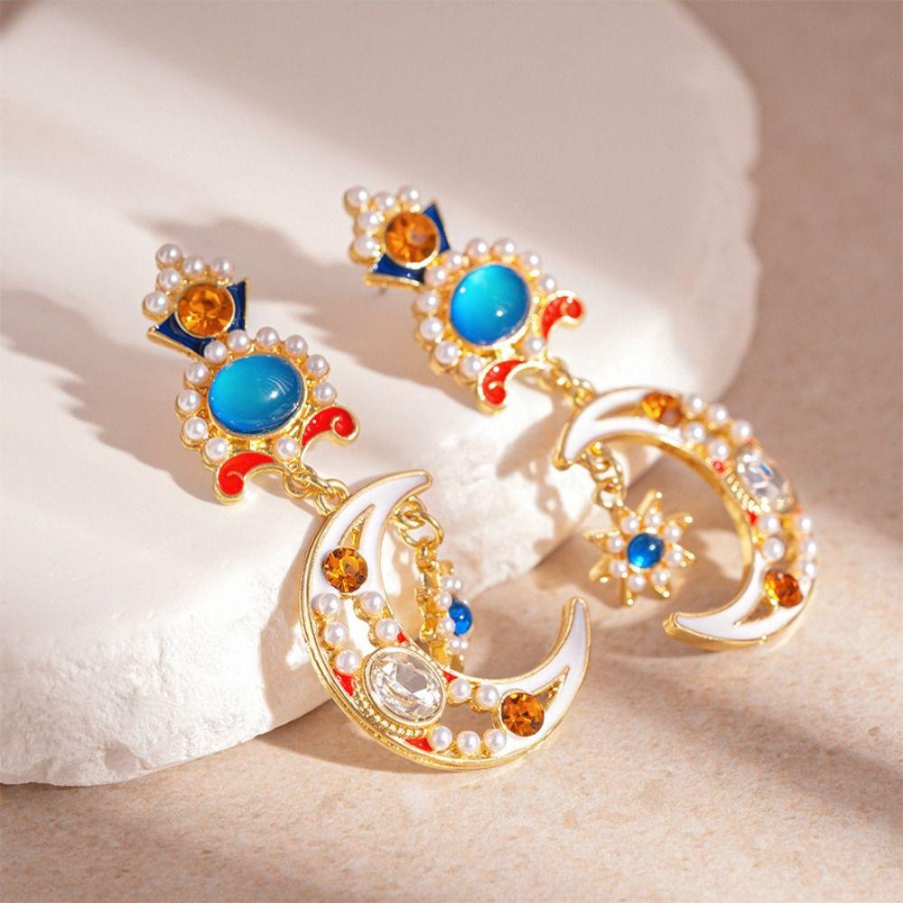Handmade Sun&Moon Earrings Minority Design Crystal Earrings Temperament Dangle Earring Women