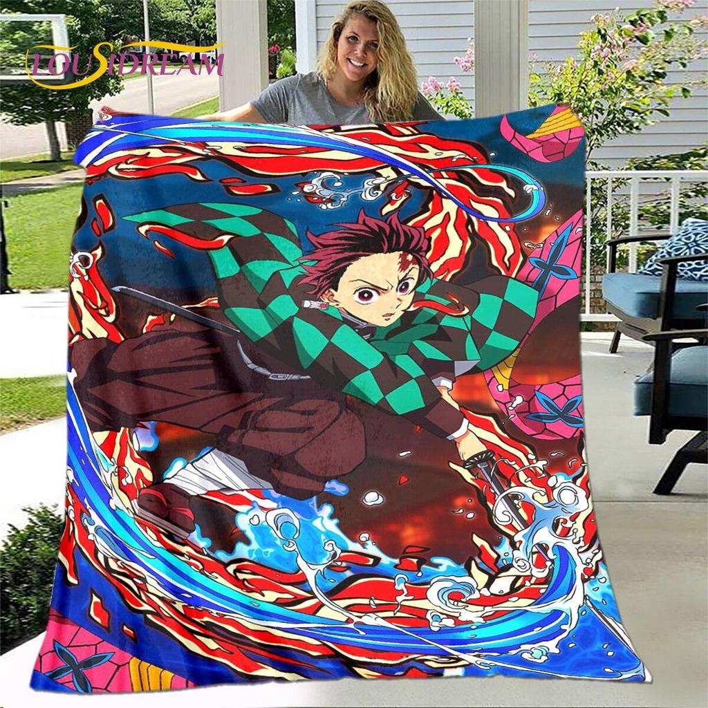 Anime Cartoon Demon Slayer Blanket,Flannel Blanket Throw Blanket,Sherpa Warm Children's Blanket for Living Room Bedroom Beds