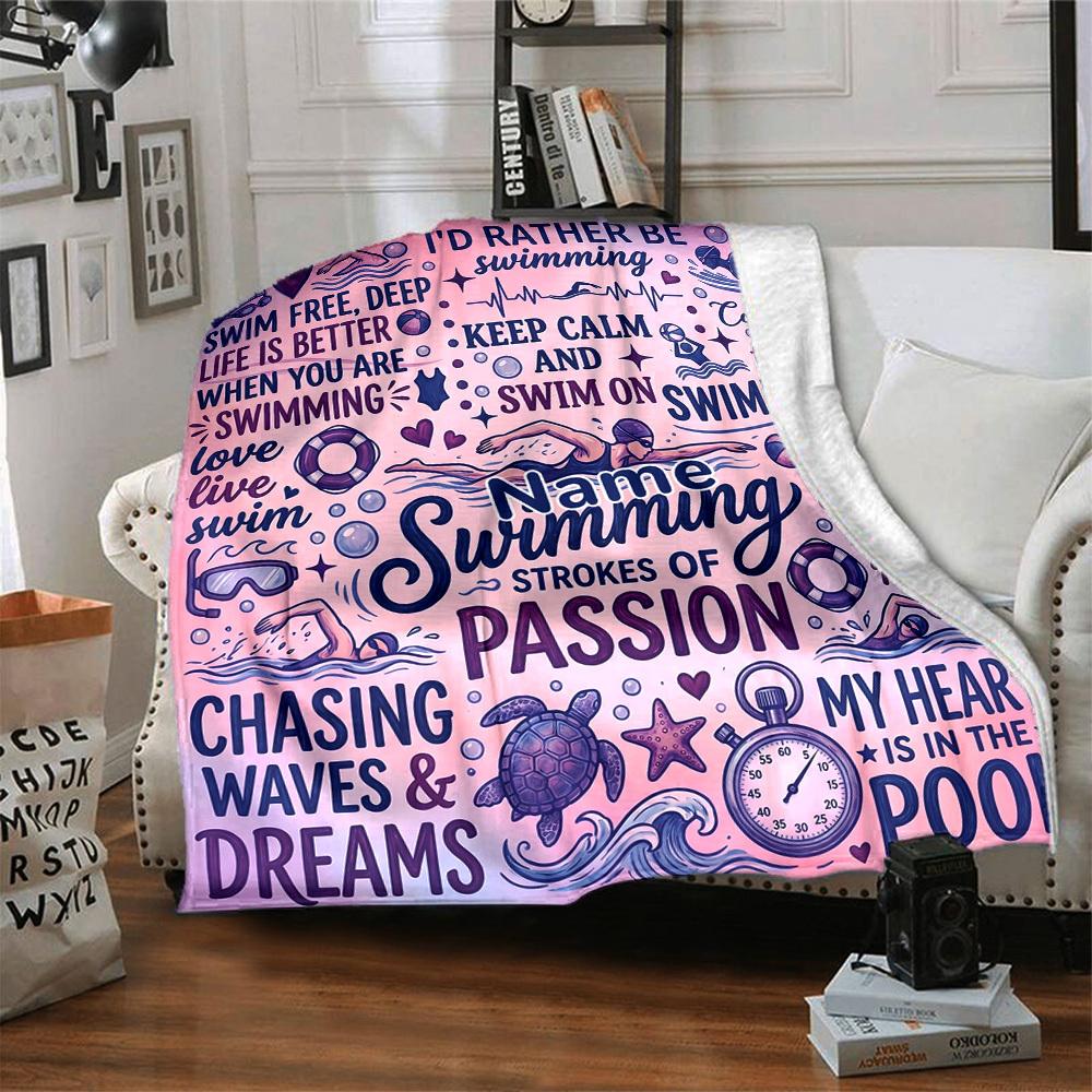 Swimming Home Blanket Customize Your Names Comfortable Soft Lightweight Multiseason Blanket For Picnics Sofas Offices Beds Living Rooms Perfect Gift