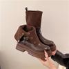Короткие коричневые ботинки Мартин для женщин 2025 новая осень и зима ретро Майяр два варианта носки на толстой подошве увеличивающие рост универсальные короткие ботинки