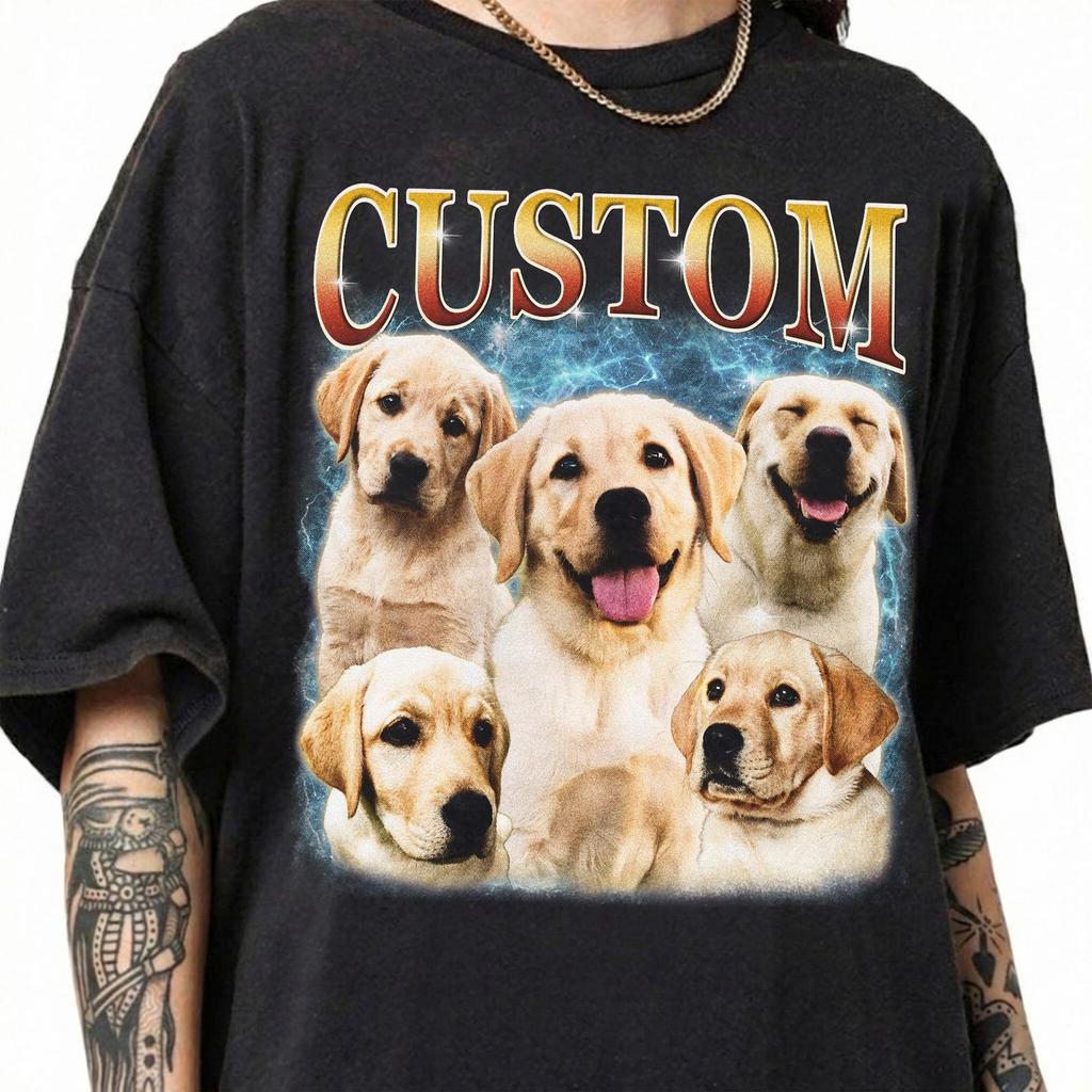 Custom Dog Bootleg Shirt, Vintage Labrador Retriever Photo Shirt, Personalized Pet Picture Tee, Dog Lover Shirt, Pet Name Tee, Dog Mom Gift