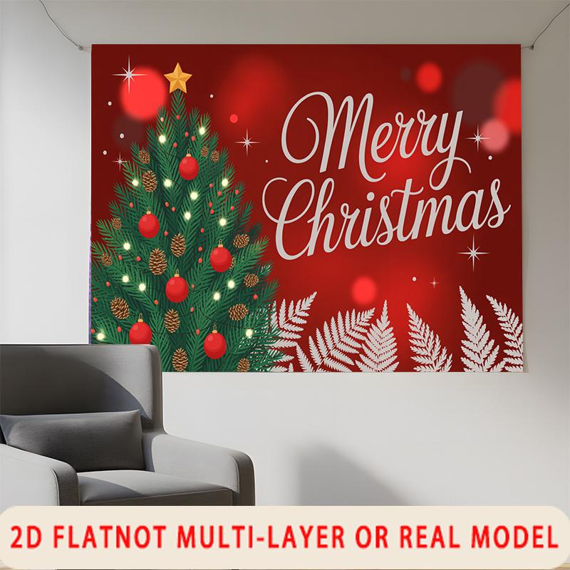 Party Backdrop Christmas Flat Festive Tree Merry Text Multi Layered Celebrations Event Backdrop Decoration Front Door Decor